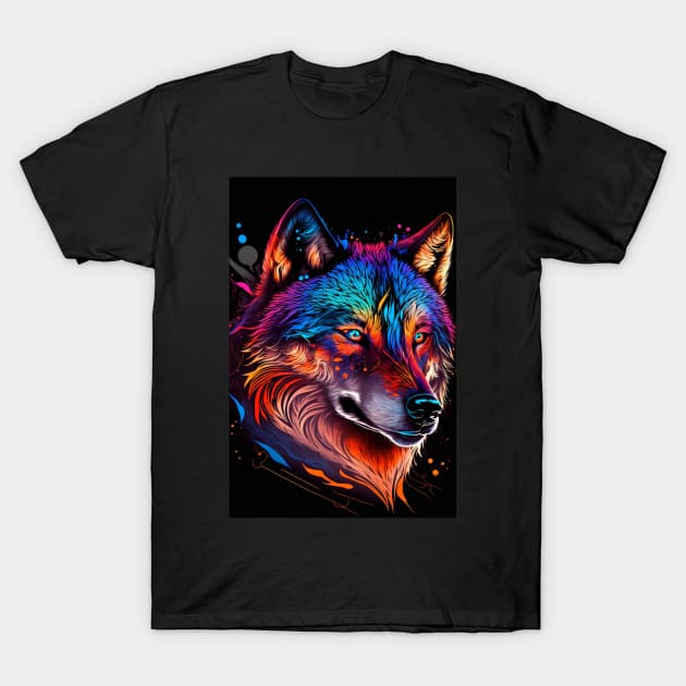 Stylized Wolf Portrait T-Shirt by Obotan Mmienu